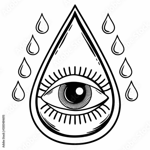 Eye drop symbol with eye and water droplets in vintage style for vision care illustration
