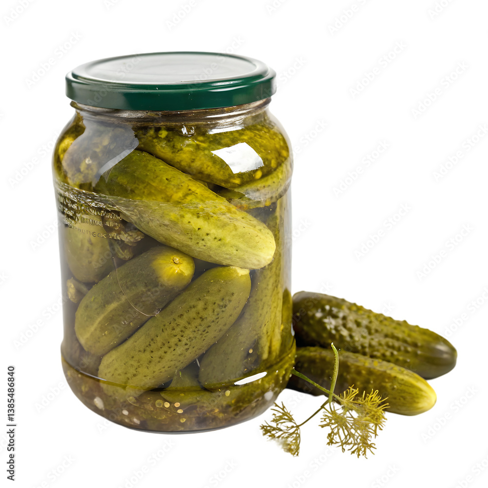 glass jar of pickled cucumbers glass jar of pickled cucumbers