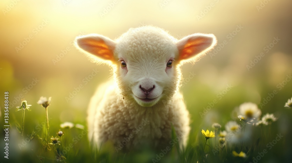 Baby lamb in a sunny field at golden hour Baby lamb in a sunny field at golden hour