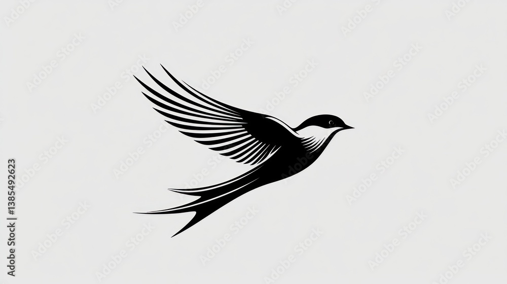 Obraz premium Swallow in flight against plain background, graphic design