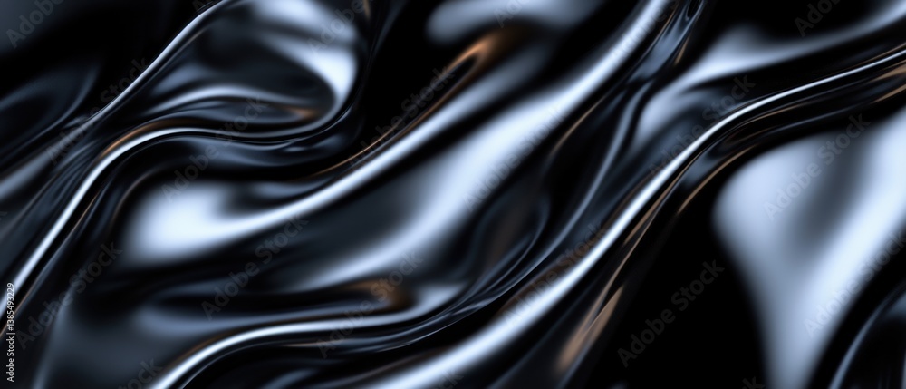 Dark textured fabric displays smooth, flowing patterns resembling waves under soft light in a close-up view Dark textured fabric displays smooth, flowing patterns resembling waves under soft light in a close-up view