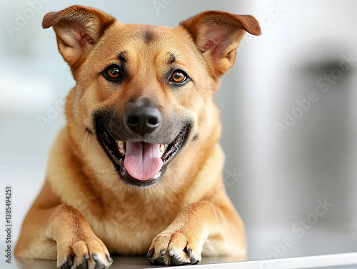 Playful Happy Dog With Erect Ears Sitting and Smiling Brightly