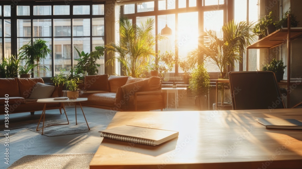 Two coworkers brainstorming together in a bright open office space. Two coworkers brainstorming together in a bright open office space.