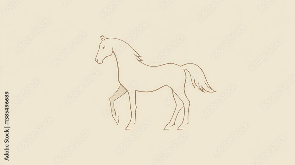 Fototapeta premium Simple line drawing of a horse, neutral background. Possible use for children's book illustration