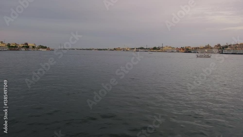 Evening cruise on River Nile in Luxor, Egypt. Handheld real-time footage