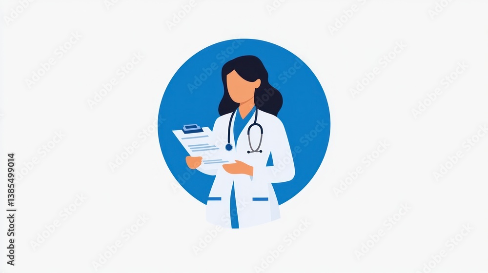 Female doctor reviewing medical records, professional healthcare, office setting Female doctor reviewing medical records, professional healthcare, office setting