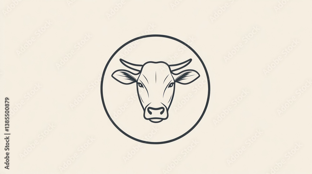 Line art cow head, circular design, simple illustration, background Line art cow head, circular design, simple illustration, background