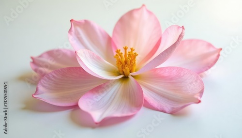 Delicate flower petals unfolding on a pristine white surface, blossom, floral, soft