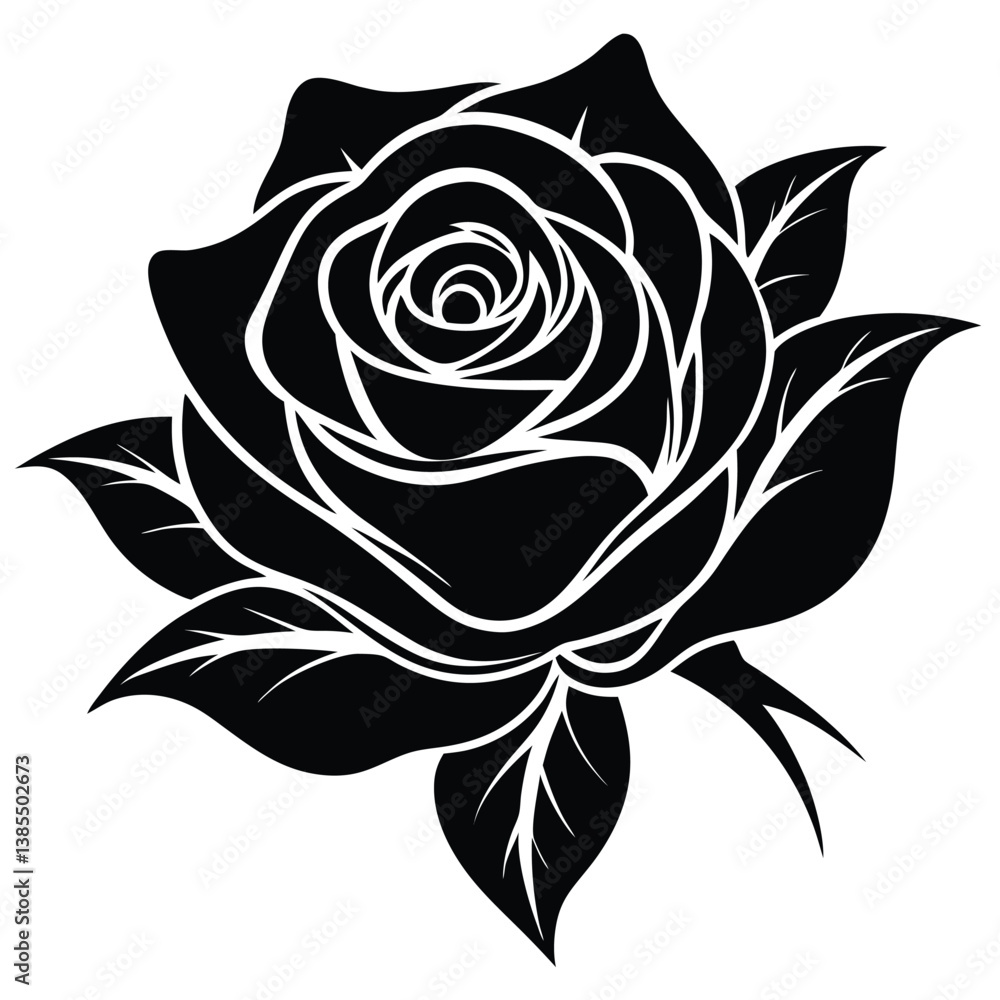 Minimalist Single-Line Rose Silhouette with Leaves ? Simple and Sophisticated Floral Art Minimalist Single-Line Rose Silhouette with Leaves ? Simple and Sophisticated Floral Art