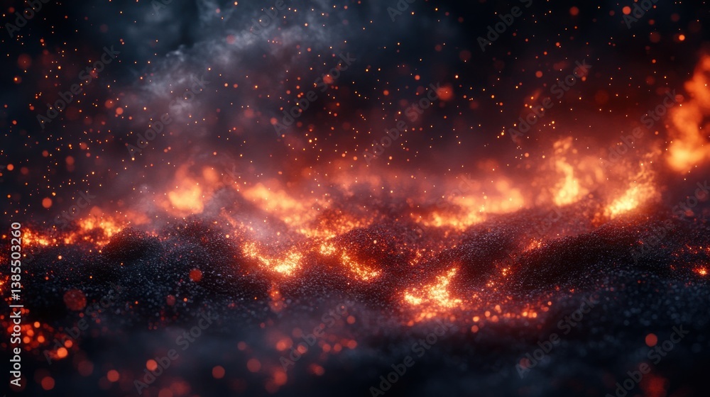 Fototapeta premium Fiery landscape of burning embers