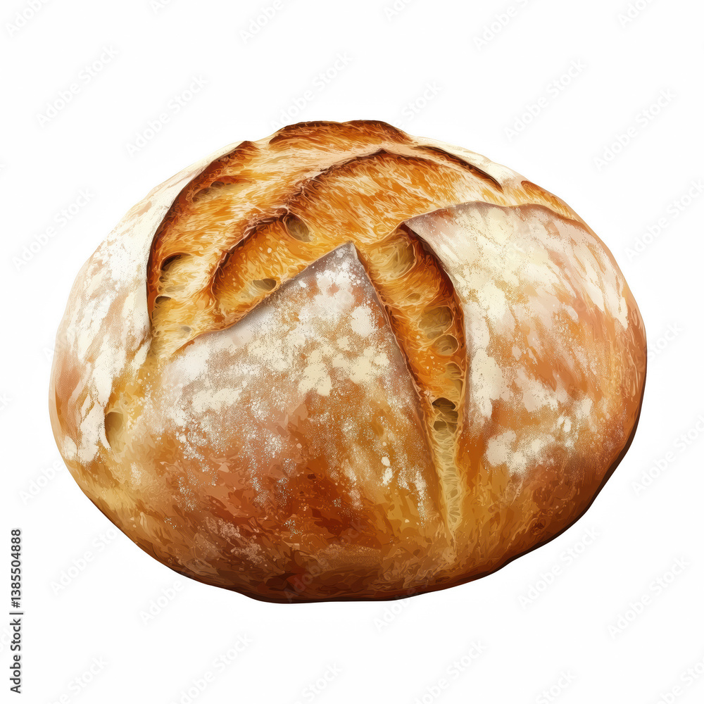 Realistic rustic artisan bread loaf with golden crust and soft texture, freshly baked in traditional style, isolated on transparent background. Realistic rustic artisan bread loaf with golden crust and soft texture, freshly baked in traditional style, isolated on transparent background.