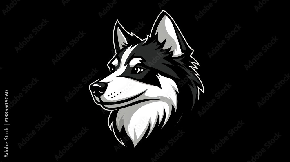 Silhouetted Husky Head Portrait, Graphic Design Silhouetted Husky Head Portrait, Graphic Design