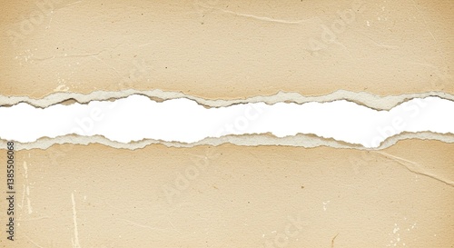 Torn Beige Paper Texture with White Center Ripped Edges Grunge Background Design Element