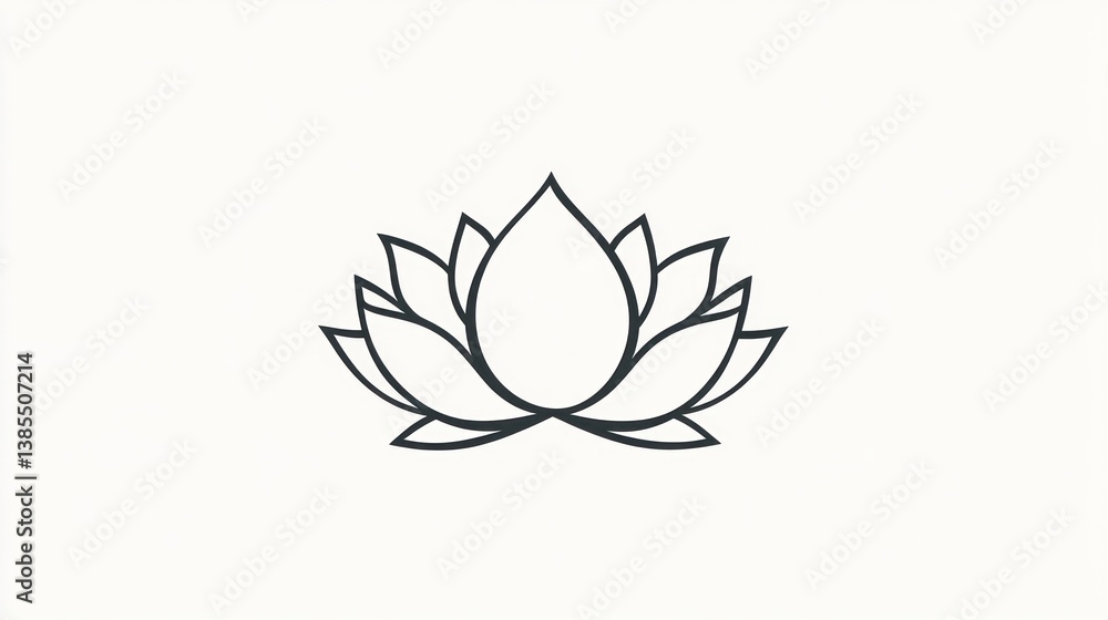 Elegant lotus flower outline graphic design, potential for spiritual or wellness branding, modern art Elegant lotus flower outline graphic design, potential for spiritual or wellness branding, modern art