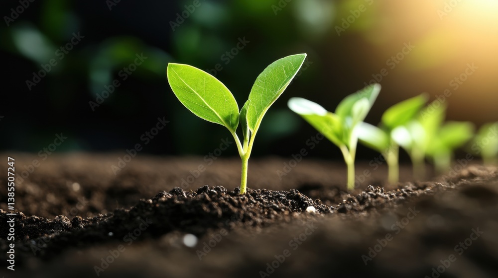 A row of seedlings being carefully nurtured in a small gardening bed. A row of seedlings being carefully nurtured in a small gardening bed.