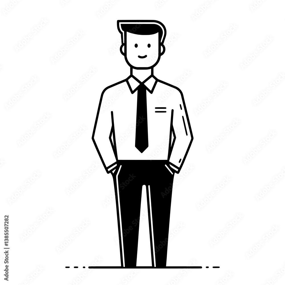 Vector line drawing of a casually dressed professional man with a button-up shirt, ideal for workplace diversity, onboarding visuals, and modern HR content. Vector line drawing of a casually dressed professional man with a button-up shirt, ideal for workplace diversity, onboarding visuals, and modern HR content.