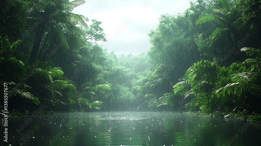 Obraz premium Vibrant rainforest waterfall lush foliage high resolution hd image