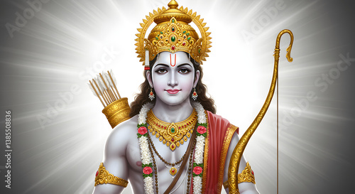 Ram Navami Illustration with Lord Rama Holding Bow and Arrow