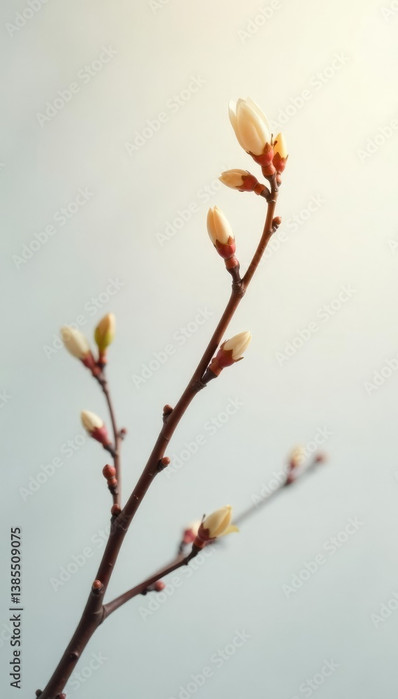 Single branch with soft lighting on white background, soft light, elegance