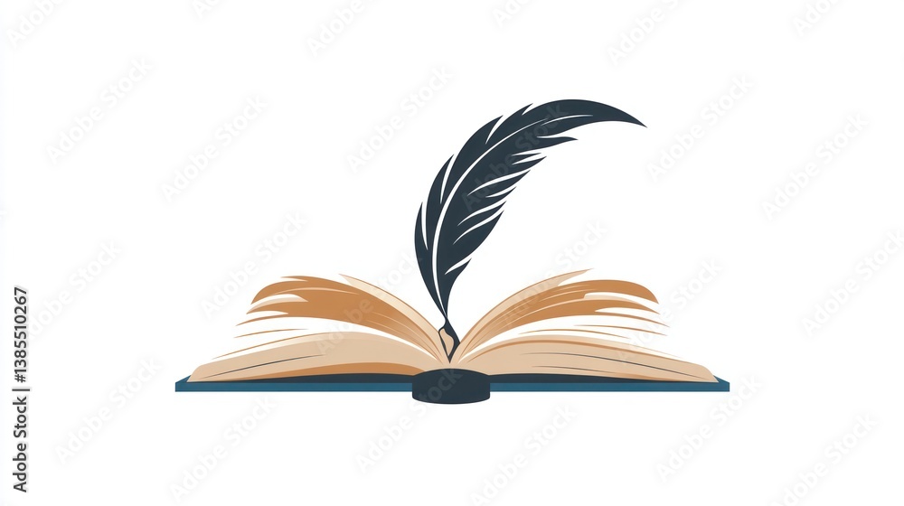 Open book with quill, knowledge, education, learning, inspiration Open book with quill, knowledge, education, learning, inspiration