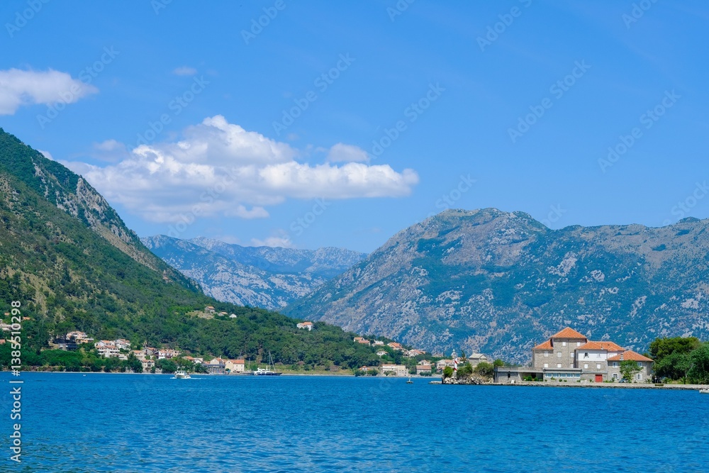 Obraz premium Bay of Kotor with mountains and clear sky