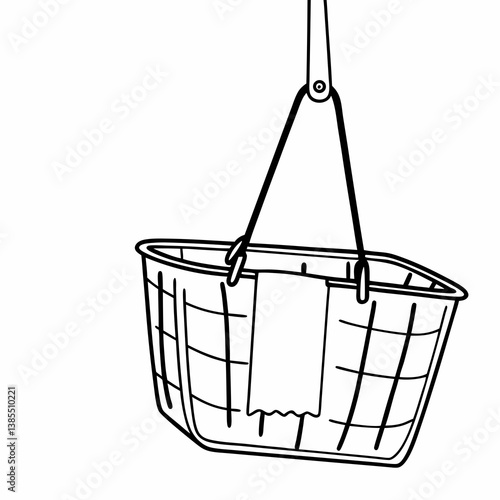 A detailed illustration of a shopping basket with a hanging handle