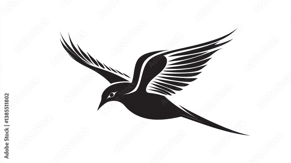 Naklejka premium Silhouette of a bird in flight against a white background. Possible use stock photo