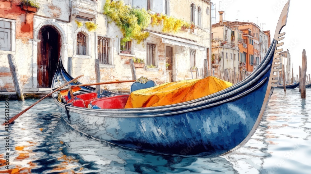 Fototapeta premium Venice Landscape Gondola Watercolor Oil Painting for Canvas Printing - Rich Details, Soft Lighting, Sepiatone Aesthetic Chaos 15