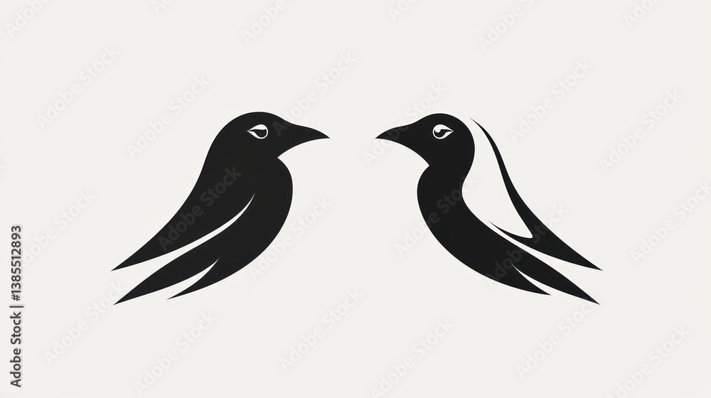 Abstract bird silhouettes, facing each other, graphic design, possible use in logo or icon Abstract bird silhouettes, facing each other, graphic design, possible use in logo or icon