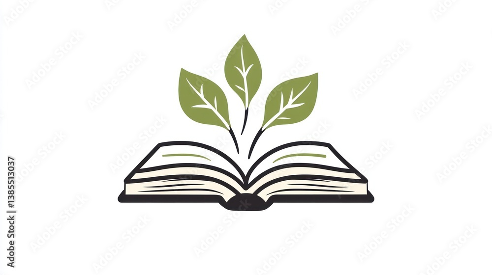 Open book with leaves, concept of learning, growth, education Open book with leaves, concept of learning, growth, education