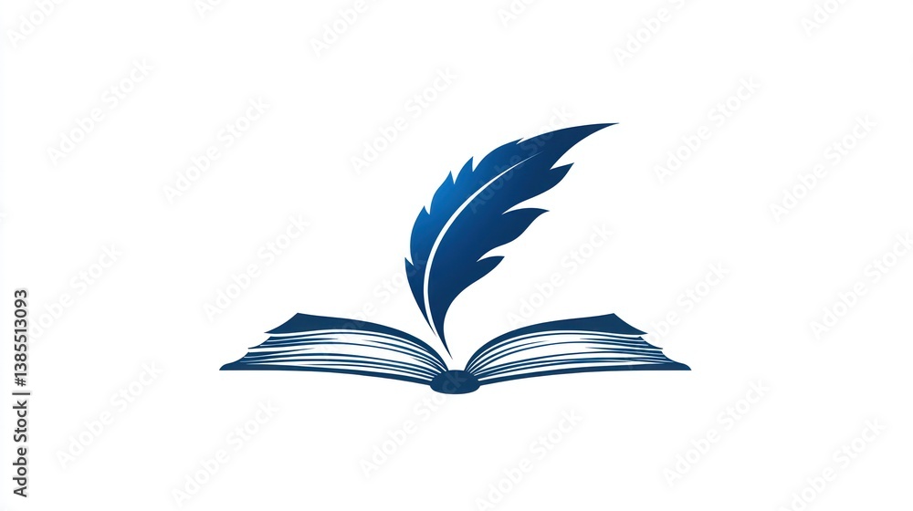 Open book with feather, education logo, symbolic illustration, for website Open book with feather, education logo, symbolic illustration, for website