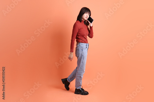 20s woman in red long sleeve t-shirt