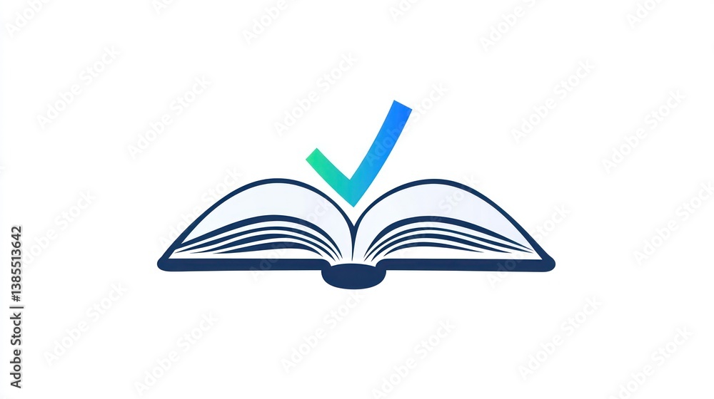 Open book with approval icon, simple graphic