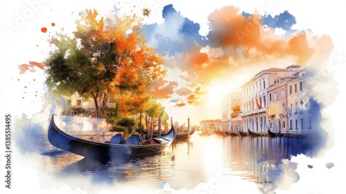 Venice Landscape Gondola Watercolor Oil Painting for Canvas Printing - Rich Details, Soft Lighting, Sepiatone Aesthetic Chaos 15
