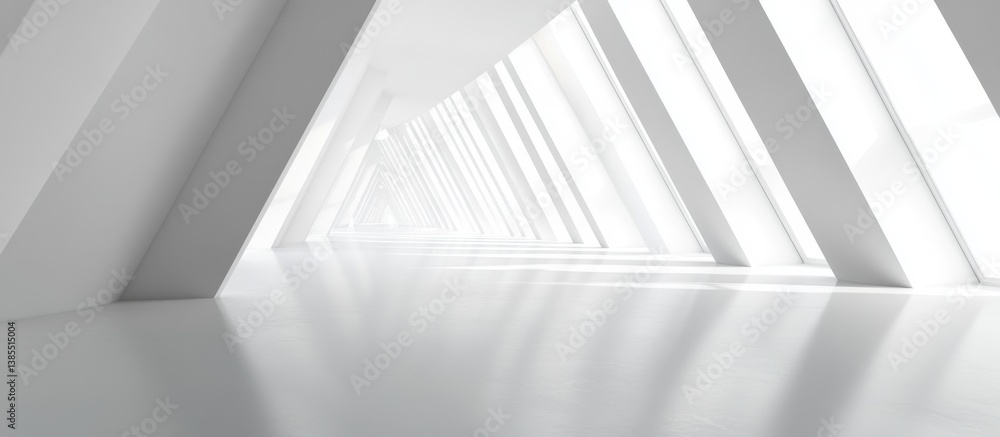 Fototapeta premium White Modern Corridor with Triangular Windows