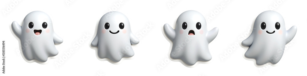 Ghostly Emotions: A collection of adorable ghost figures showcases a range of human emotions, each expressing unique feeling through their animated expressions and pose. Ghostly Emotions: A collection of adorable ghost figures showcases a range of human emotions, each expressing unique feeling through their animated expressions and pose.