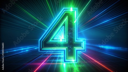 Glowing Neon Number Four 3D Render Long Exposure Abstract Background