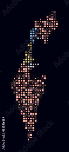 Israel, shape of the country build of colored cells. Digital style map of the Israel on dark background. Small size rounded square blocks. Modern vector illustration.