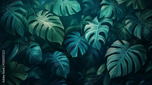 Wallpaper Mural Lush Tropical Monstera Leaves Background Torontodigital.ca