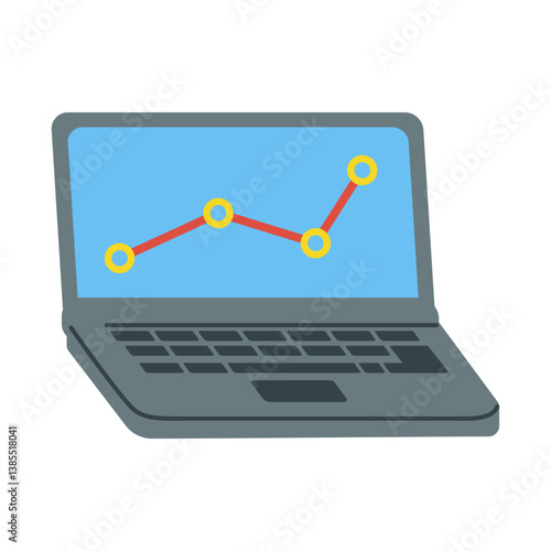 laptop with a black keyboard and touchpad, showcasing a blue screen displaying a line graph