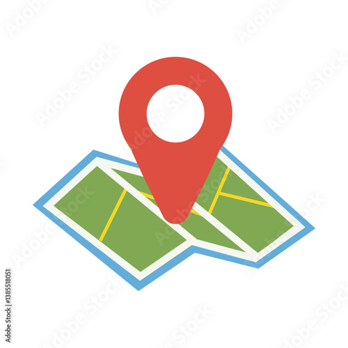 stylized map featuring a prominent red location pin marker