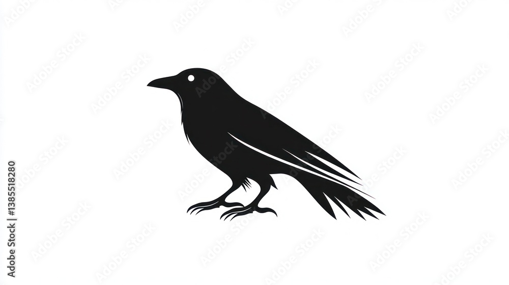 Fototapeta premium Silhouette of a crow, isolated on white background, possible use for nature, animals, or education