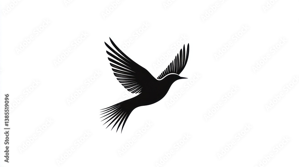 Fototapeta premium Silhouette of a bird in flight against white background. Possible use Illustration, graphic design, logo, website