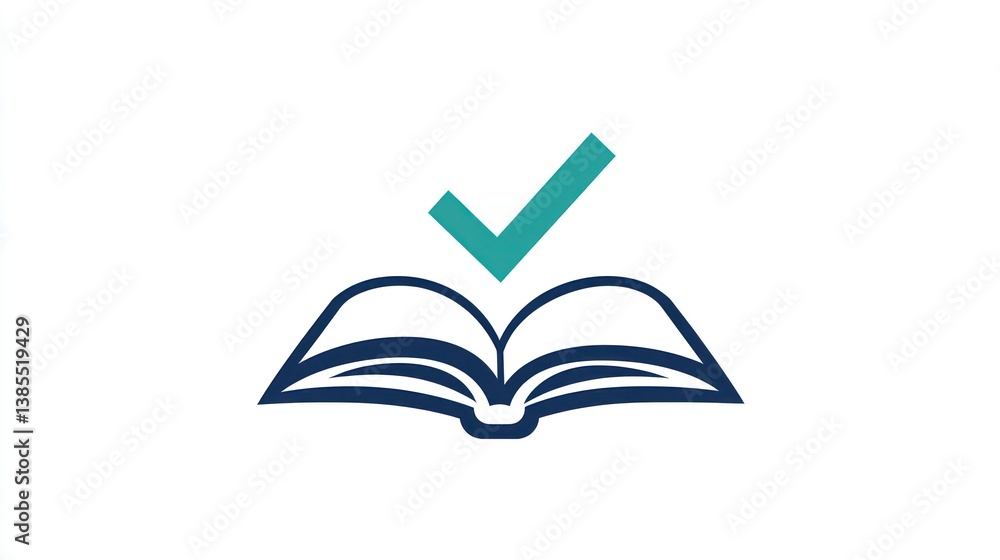 Open book with checkmark, approval, education, knowledge Open book with checkmark, approval, education, knowledge