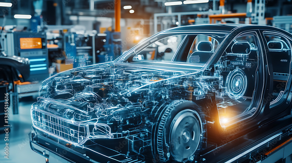 An AI powered system automating vehicle diagnostics by analyzing real time engine performance and maintenance needs, futuristic AI-driven automotive service center, Automotive technology style An AI powered system automating vehicle diagnostics by analyzing real time engine performance and maintenance needs, futuristic AI-driven automotive service center, Automotive technology style