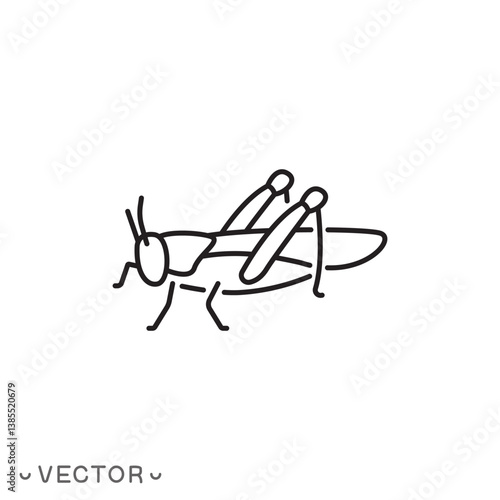 grasshopper icon, insect concept, mantis or cricket, thin line symbol isolated on white background, editable stroke eps 10 vector illustration