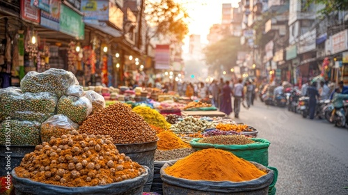 Fototapeta Naklejka Na Ścianę i Meble -  Aromatic Indian Spice Market: A Vibrant and Colorful Street Scene in India