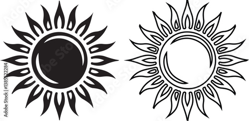 vector illustration of an abstract background Wiggly Sun shape vector Tattoo silhouette