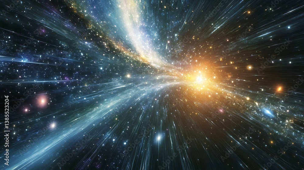 Obraz premium A conceptual depiction of the expansion of the universe, with glowing galaxies drifting apart and vibrant dark energy driving them away