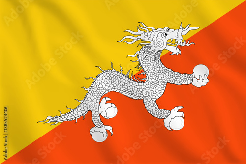 3d illustration waving flag of Bhutan. Vector flag of Bhutan. Symbol of Bhutan.